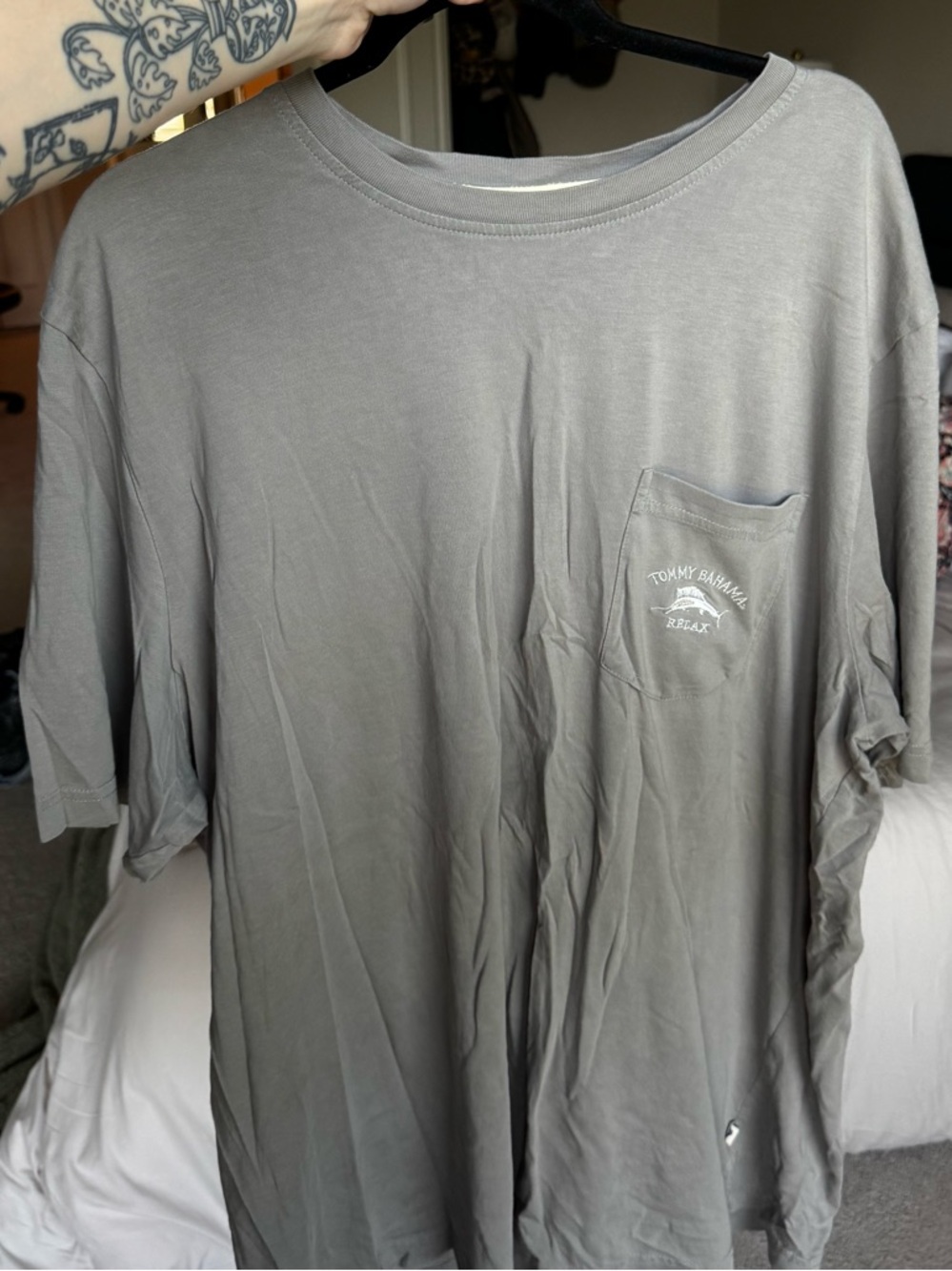 Tommy Bahama Gray Short-Sleeve Pocket Tee with Logo